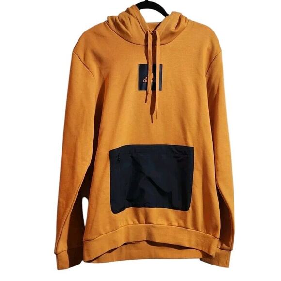Adidas Essentials Focus Orange Pullover Hoodie Sweatshirt Men's Sz Large Pocket - Picture 1 of 12